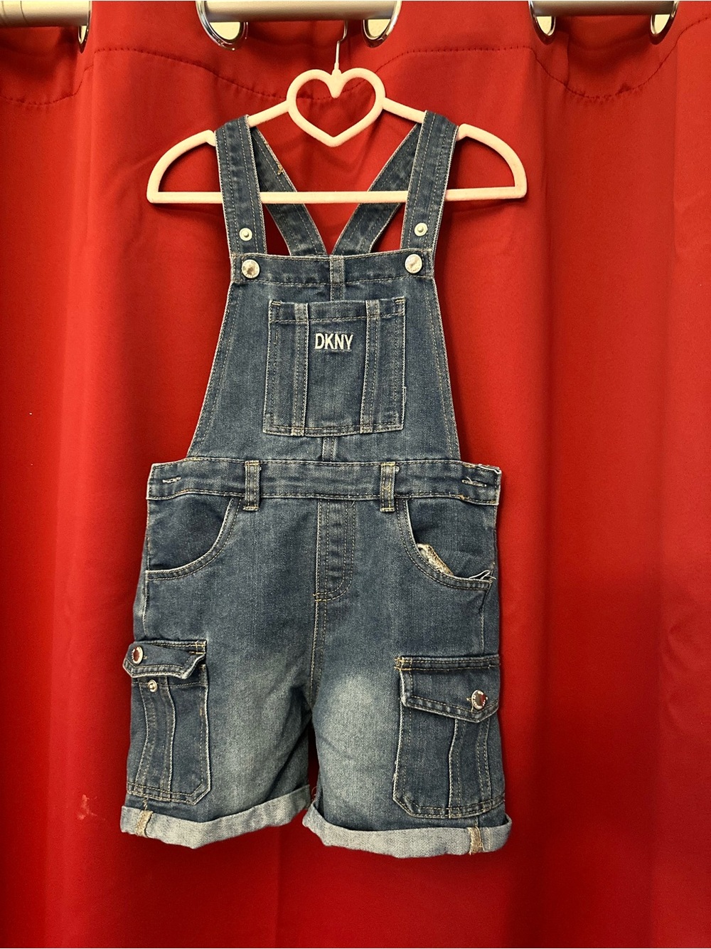 DKNY Girls' Denim Short Overalls - Blue size 5